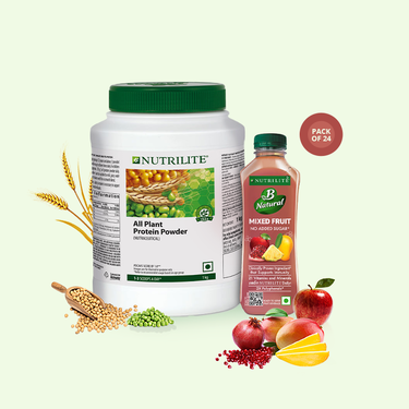 Nutrilite All Plant Protein 1kg with Nutrilite B Natural Mixed Fruit (pack of 6)