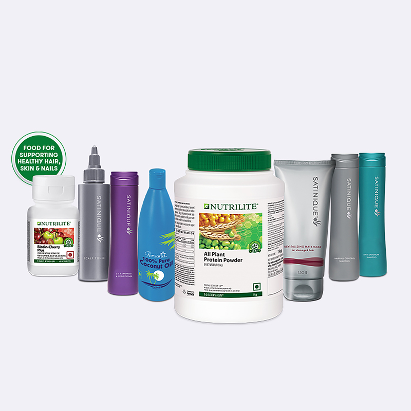 Amway's hair health support product basket for supporting healthy scalp