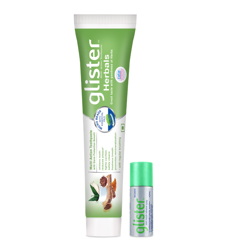 Buy Glister Herbals Toothpaste 190g, Get Mint Refresher Spray