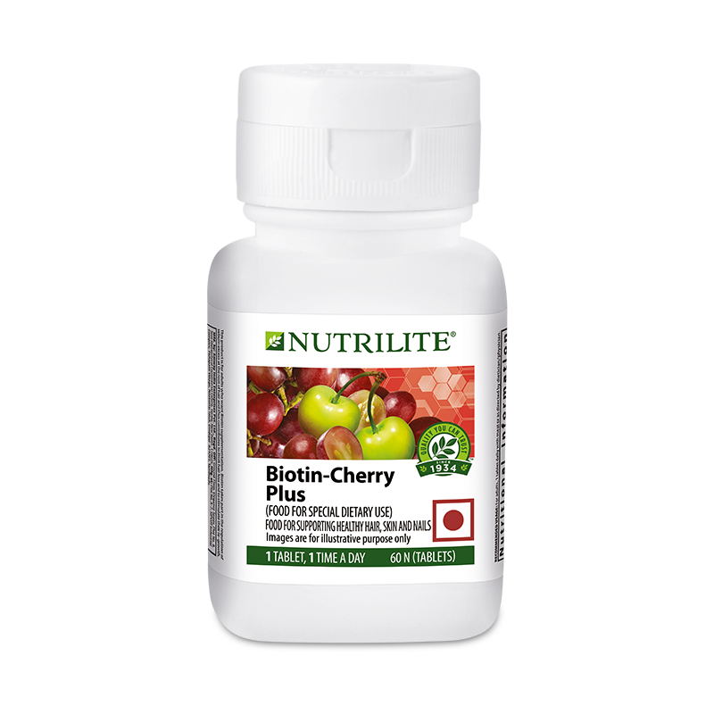 Nutrilite amway biotin cherry plus for skin hair and nails 60 Tablets (PACK  OF 1) - The MG Shop
